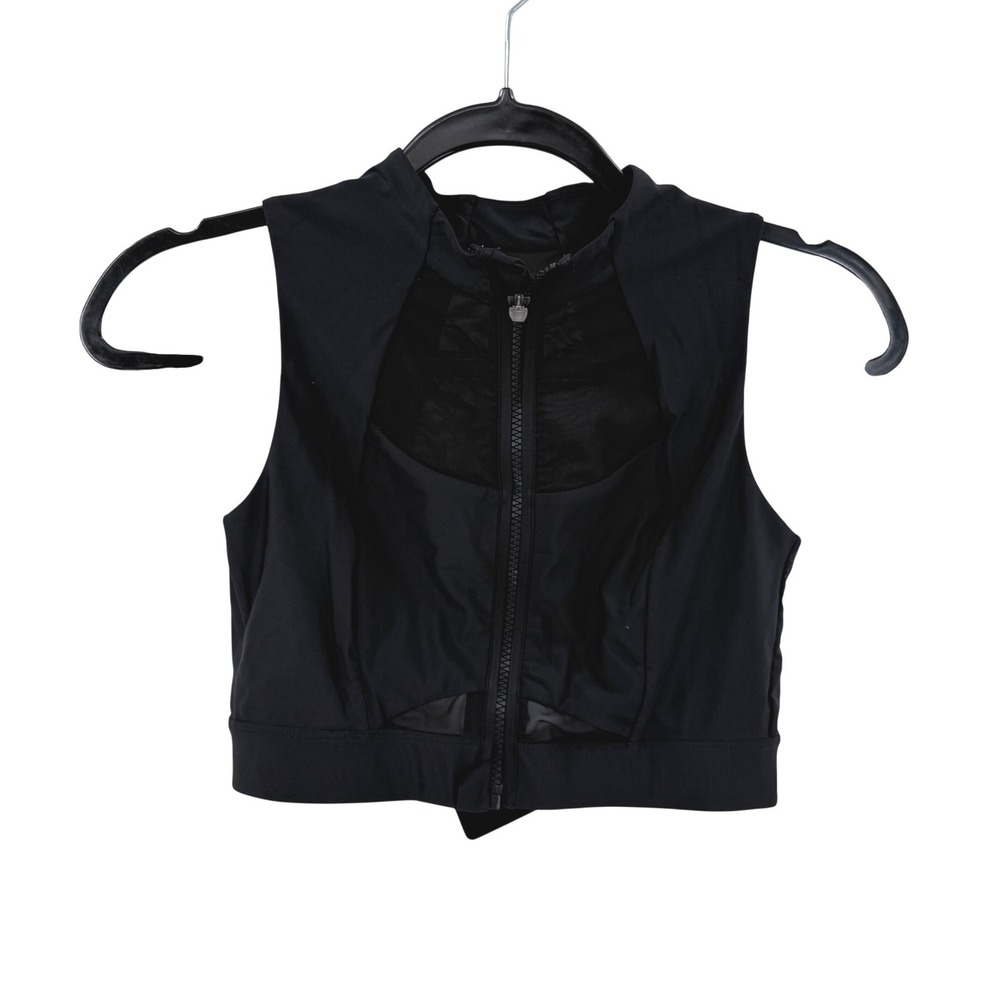 Outdoor Voices Splash Knit Black Mesh Zip Front Sleeveless Athletic Bra M